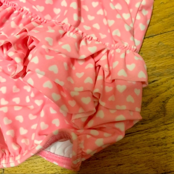 Ruffle Bum Pink Heart Polka Dot Baby Swimsuit - Picture 3 of 6